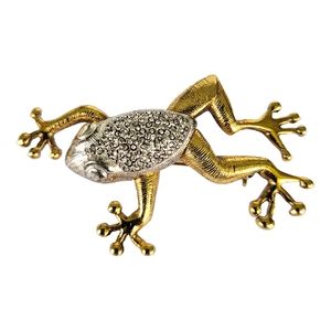 Liz Claiborne Vintage Frog Pin Brooch Jumping Brushed Gold Signed LC